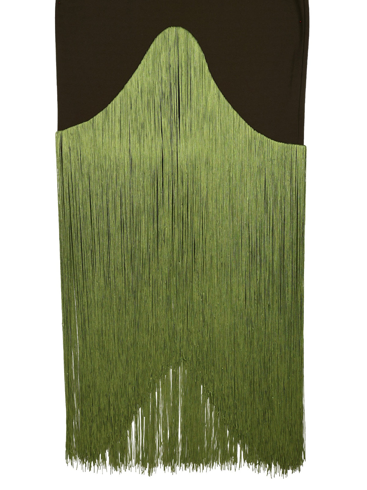 Olive Green Fringe Maxi Dress with Cutout Neckline Evening dress