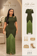 Olive Green Fringe Maxi Dress with Cutout Neckline Evening dress