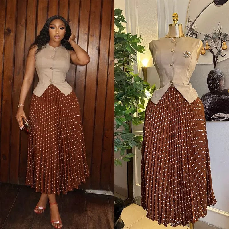 Pleated skirt and a sleeveless Vest set Two piece set