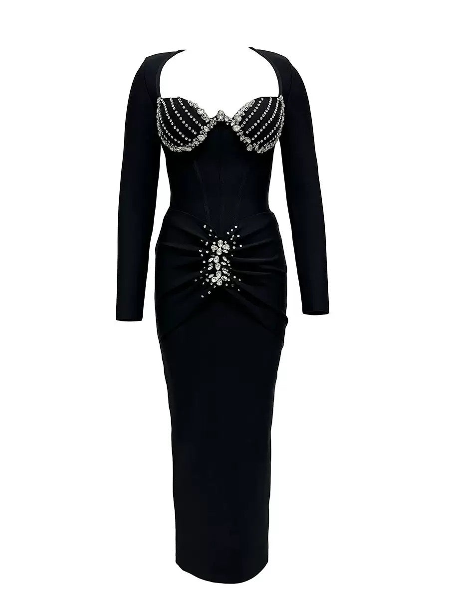 Black Bandage dress - Crystal bustier long sleeve