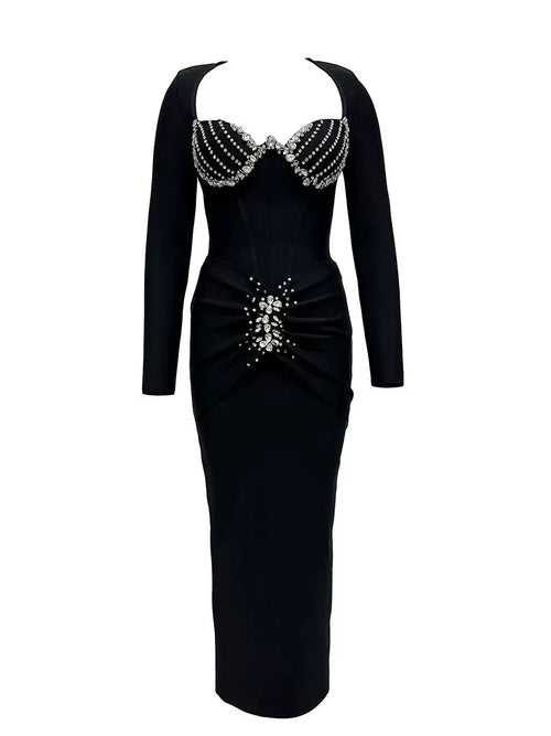 Black Bandage dress - Crystal bustier long sleeve