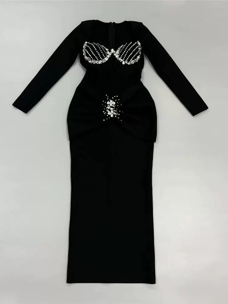 Black Bandage dress - Crystal bustier long sleeve