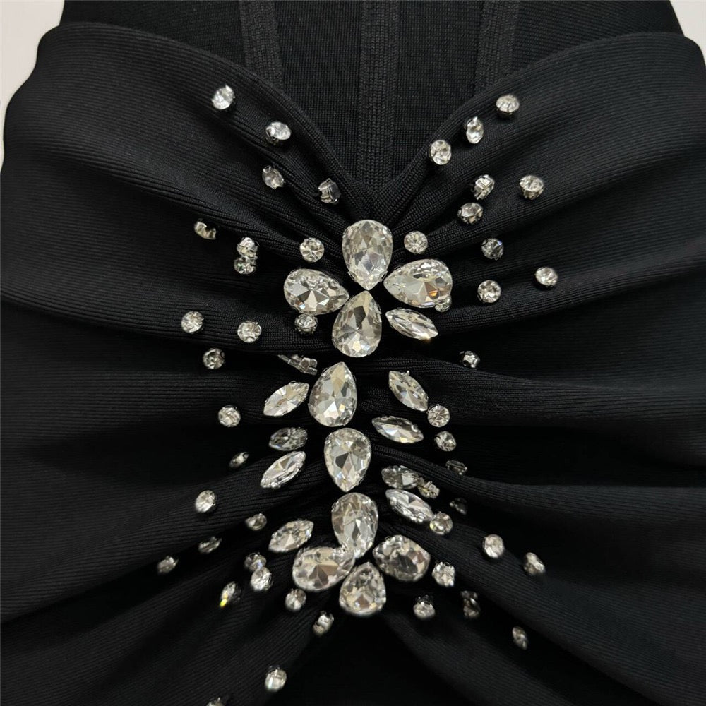 Black Bandage dress - Crystal bustier long sleeve