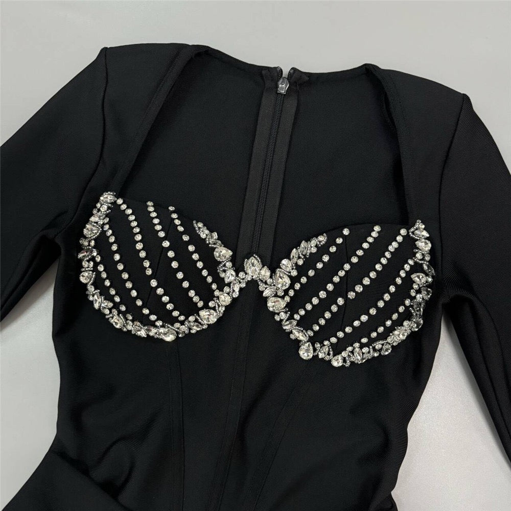 Black Bandage dress - Crystal bustier long sleeve